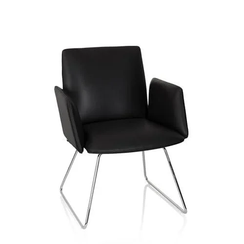 Chaise Design avec piètement traîneau DESIGNIA V Similicuir Noir Chaise Visiteur Moderne Chaise de Salle à Manger rembourrée