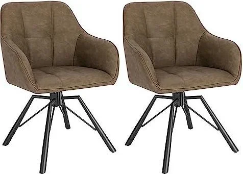 Chaise Pivotante à 360°, Lot de 2, Chaise Salle à Manger Scandinave, en Similicuir Vintage, Assise Rembourrée, Pieds en Métal, Marron, BH366br-2