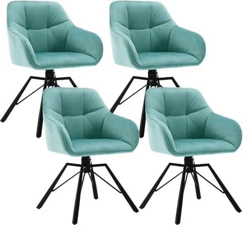 Chaise Pivotante à 360°, Lot de 4, Chaise Salle à Manger Scandinave, en Velours, Assise Rembourrée, Pieds en Métal, Vert Foncé, BH365ts-4