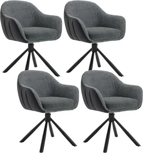 Chaise Pivotante, Lot de 4 – Salle à Manger, Cuisine, Style Scandinave – Fauteuil Rembourré – Pieds en Métal – Chenille Gris Foncé + Simili Cuir Anthr