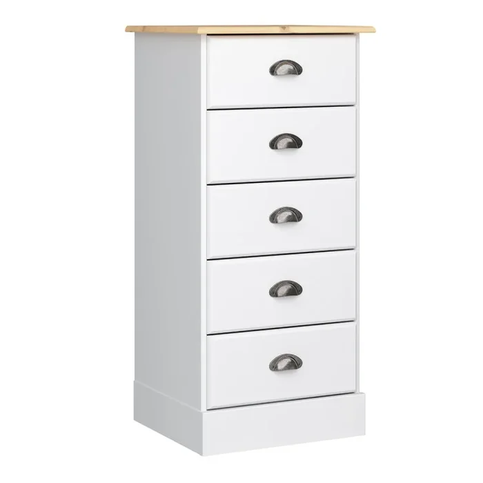 Chiffonnier apothicaire en pin massif blanc 5 tiroirs Nola