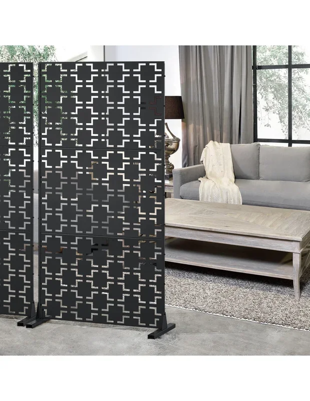 Cloison de Séparation Extérieure ou Intérieure 90 x 40 x 180 cm Métal Noir Séparation de Pièce Paravent
