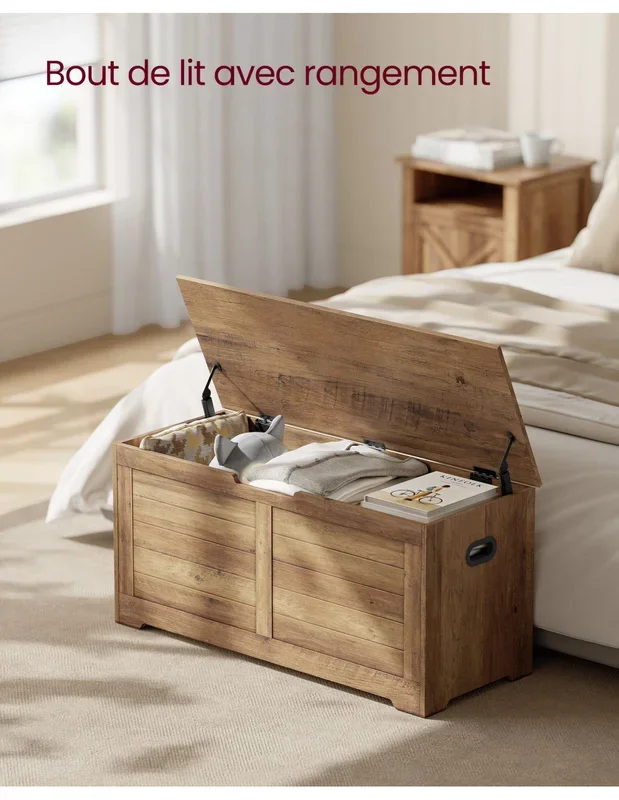Coffre de Rangement Marron Miel 100x40x46 cm Coffre Jouet Banc Chaussure