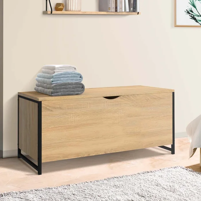 Coffre de rangement style industriel bois et noir