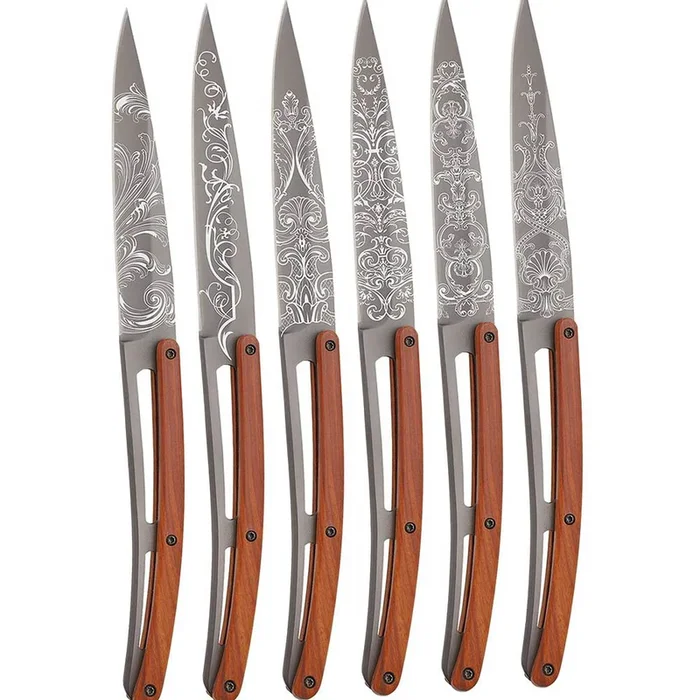 Coffret de 6 couteaux de table -Titane/Bois corail – Grand Siècle – Deejo