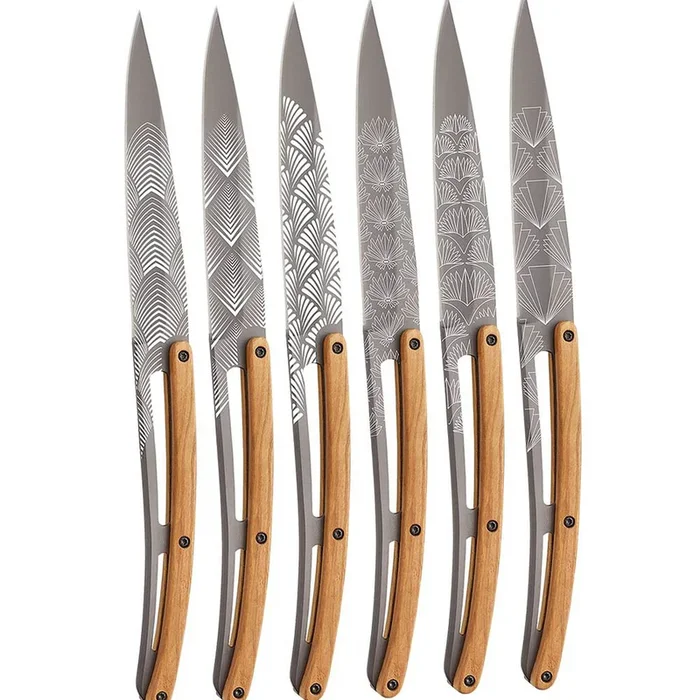 Coffret de 6 couteaux de table – Titane/Olivier – Art Déco – Deejo