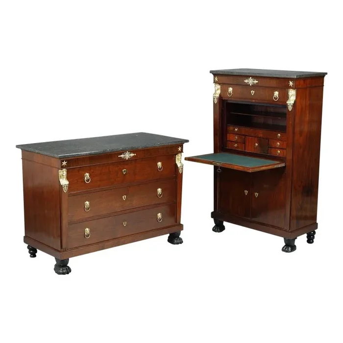 COMMODE & SECRÉTAIRE CONSULAT EN ACAJOU ET PLACAGE D&rsquo;ACAJOU
