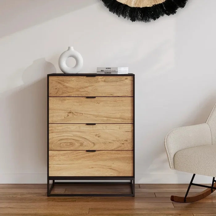Commode 4 tiroirs en bois d&rsquo;acacia et pieds en métal – jakson