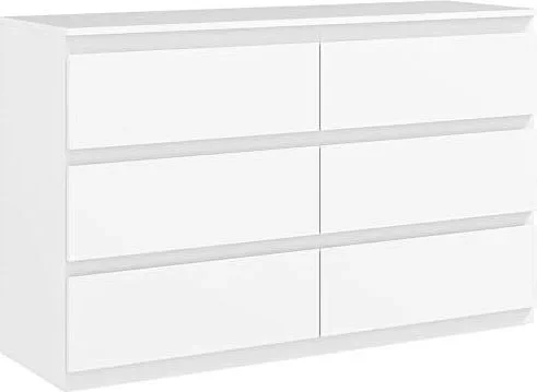 Commode 6 tiroirs Commode Chambre Meuble de Rangement épuré Style Moderne, pour Chambre à Coucher, Salon – 120 x 39 x 75 cm, Blanc