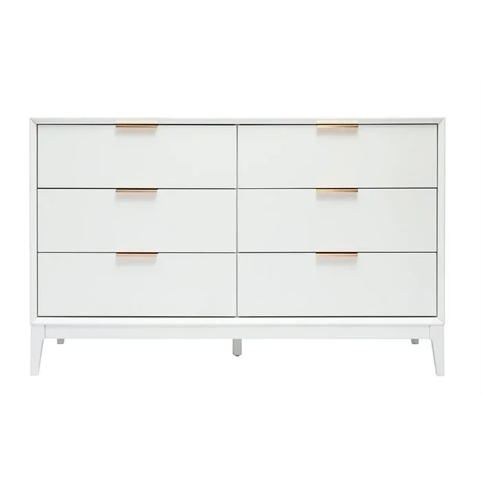 Commode blanche mat et métal doré 6 tiroirs l120 cm giana