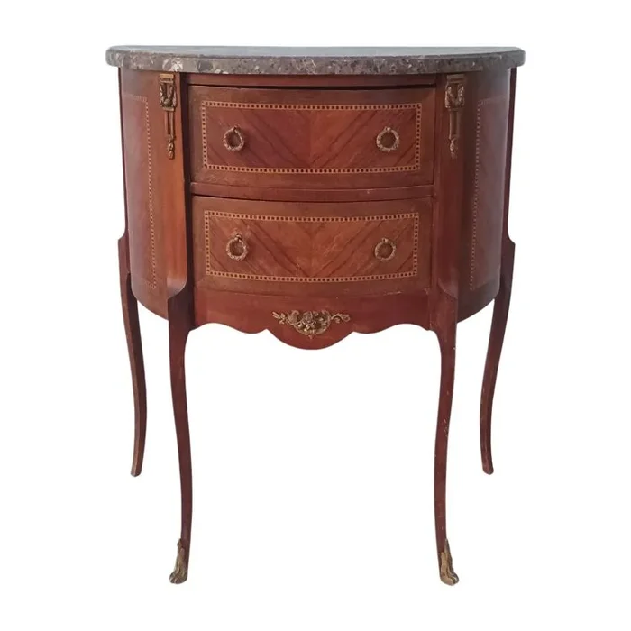 Commode demi-lune style Louis XV en placage de noyer