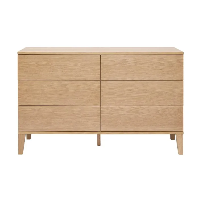 Commode en bois clair chêne 6 tiroirs l120 cm freddy