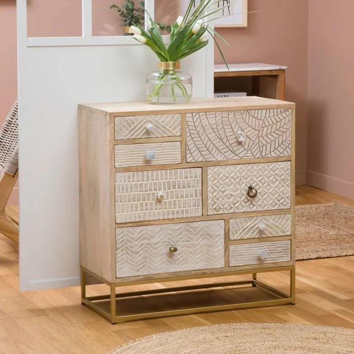 Commode en bois de manguier et métal