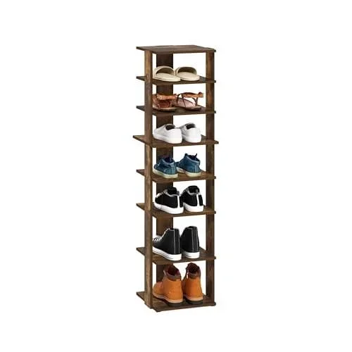 Compact Étagère À Chaussures, Organisateur À 8 Niveaux, Rangement pour Chaussures, pour Placard, Entrée, Bureau, Garage, Pin Ambré