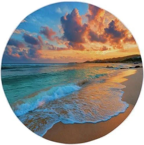 Couleur Tapis Rond Style Moderne Lavable, antidérapant léger à Poils Courts Tapis Rond, imprimé Magnifique Coucher De Soleil sur La Plage pour Salon C