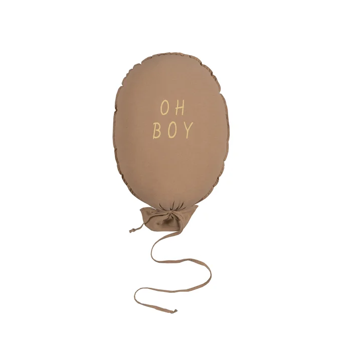 Coussin ballon coton H50xL40 cm – tissu caramel écriture OH BOY doré – Malomi kids