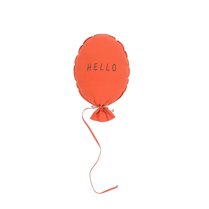 Coussin ballon coton H50xL40 cm – tissu orange écriture HELLO graphite – Malomi kids