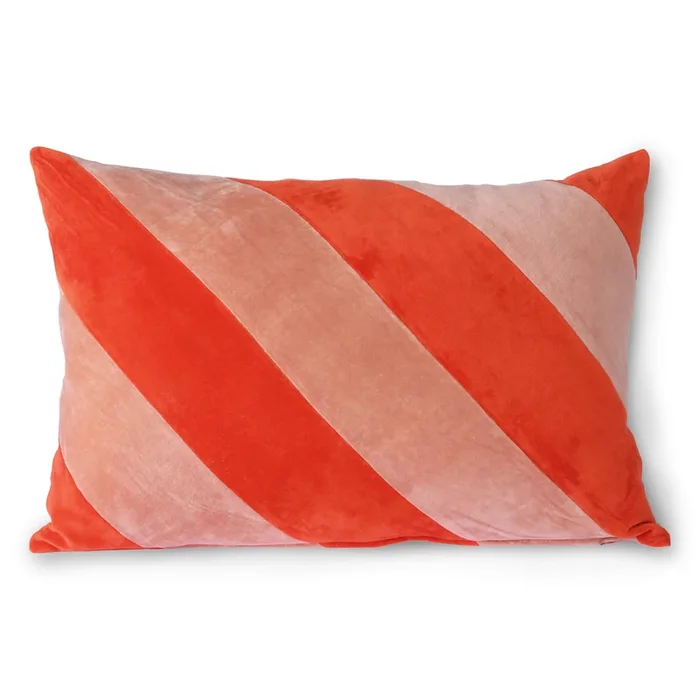 Coussin rayé velours – Rouge/rose