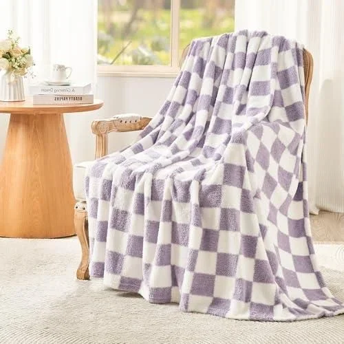 Couverture Douillette Sherpa, Plaid Couverture Polaire, 200 x 230 cm, Plaid Couverture Duveteux, Chaude, Douce, Couverture Canapé, Couverture de Jeté, Violet