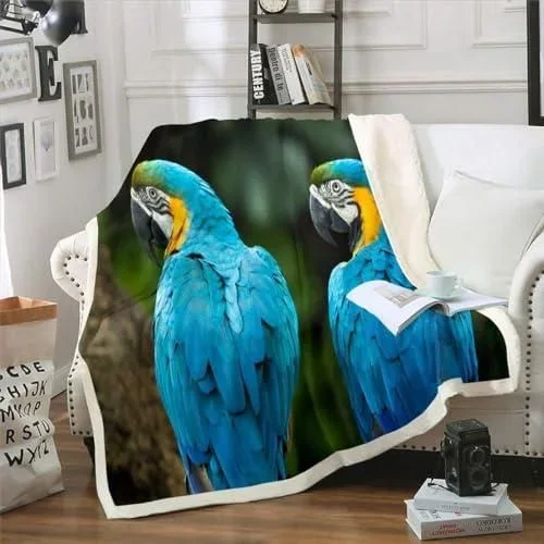 Couverture Polaire 130×150 cm Perroquet, 3D Thème Romantique Chaude Plaid Polaire, Douce Plaid Canape, Sherpa Couvertures, Couvre Lit, Jeté de Canapé
