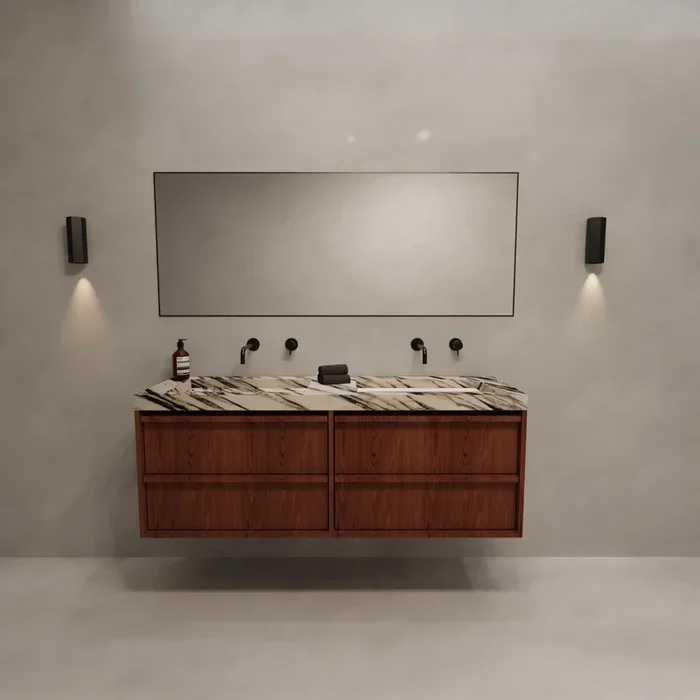Dalle de salle de bain en marbre – Soumans – Marbre bleu/blanc – 150 cm