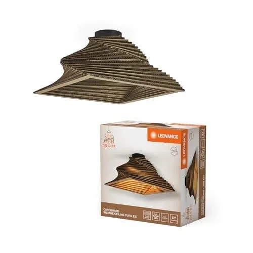 Decor Cardboard Square Turn marron en carton ondulé, E27, diamètre 400 mm, abat-jour en matériau recyclé, durabgrâce à une source lumineuse remplaçabl