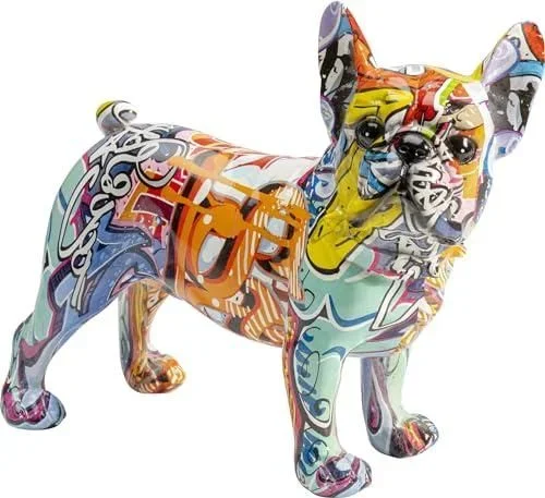 Design Figurine Décorative Grafitti Dog, Multicolore, Animal Chien, Sculpture, Deco Intérieur, Decoration Chambre, Salon, Maison, Cadeau, 22 x 24 x 12