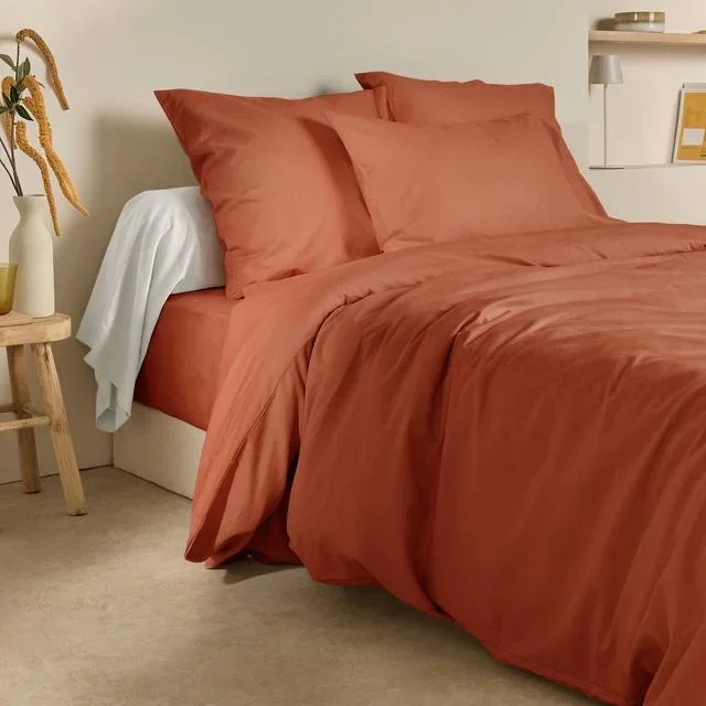Drap housse coton lin Valentine – Terracotta – 180 x 200 cm