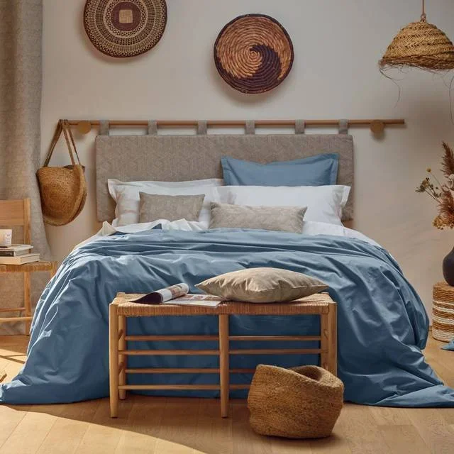 Drap housse matelas très épais percale bio Elise – Bleu Gris – 160 x 200 cm