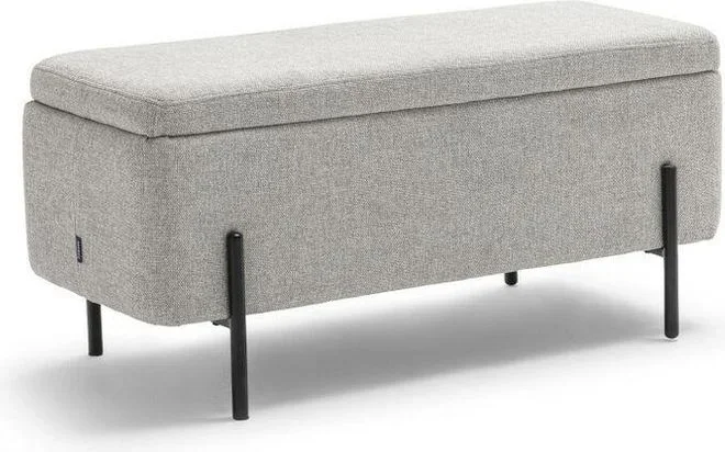 Drawer – Banc coffre en tissu et métal L100cm – Gris clair – kos