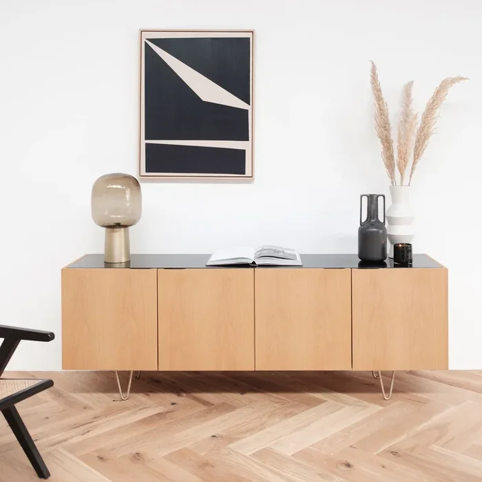 Dressoir avec Marbre – Pisa – Chêne/Marbre Noir (200cm)