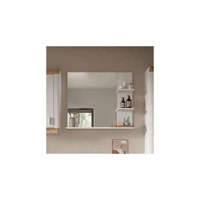 Ebuy24 – Miroir de salle de bain 2 étagères décor blanc – larry