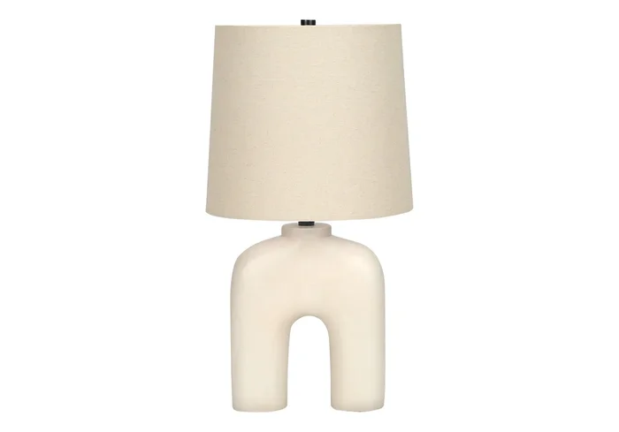 ÉCLAIRAGE – LAMPE DE TABLE 25″H RÉSINE CRÈME / ABAT-JOUR BEIGE