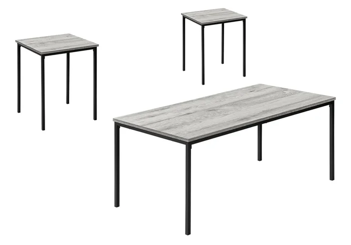 ENSEMBLE DE TABLE – ENSEMBLE 3PCS / GRIS / MÉTAL NOIR