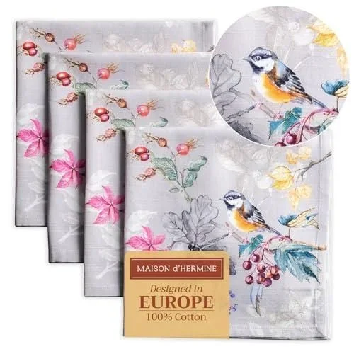 Equinoxe Lot de 4 Serviettes 100% Coton Doux pour Les dîners de Famille Mariage Cocktail Cuisine Thanksgiving/Noël (Grey, 45cm x 45cm) Gris