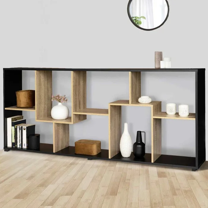 Étagère 161 cm double position bois imitation hêtre et noir