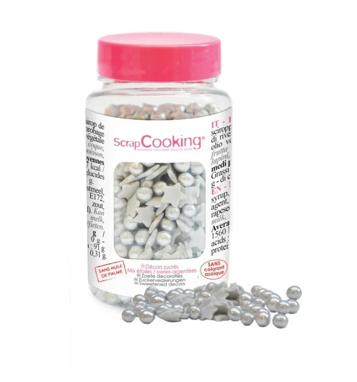 Étoiles de sucre décoratives et perles argent 55g