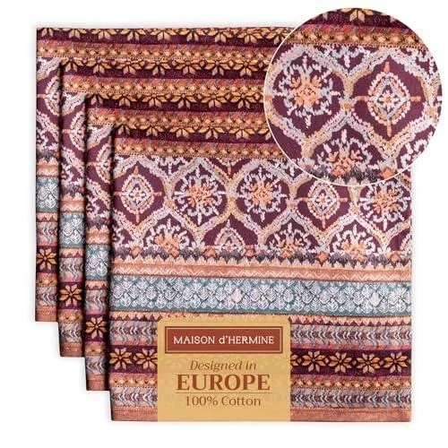Fair Isle Lot de 4 Serviettes Fair Isle – 100% Coton Doux et Confortable Parfait pour Les Dîners Mariages Cocktails Noël, fête mères (45cm x 45cm)