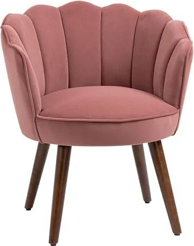 Fauteuil Coquillage Fauteuil de Salon Chambre avec Dossier et Coussin Aspect Velours Pieds en Bois hévéa dim. 66L x 66l x 78,5H cm, Rose