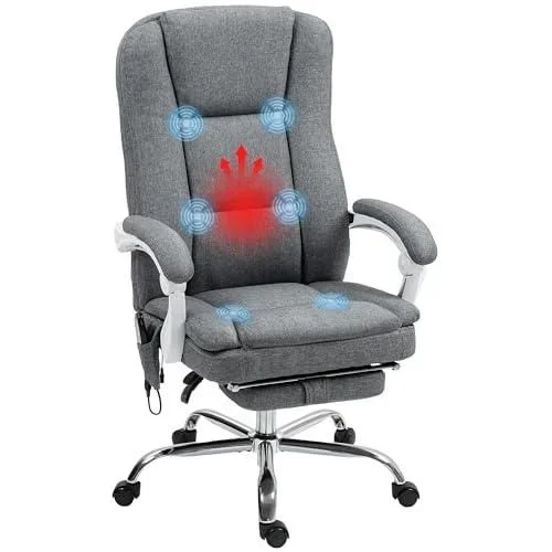 Fauteuil de Bureau massant et Chauffant, Chaise de Bureau Ergonomique avec Hauteur réglable, Dossier inclinable, Repose-Pieds, télécommande Filaire, p Gris