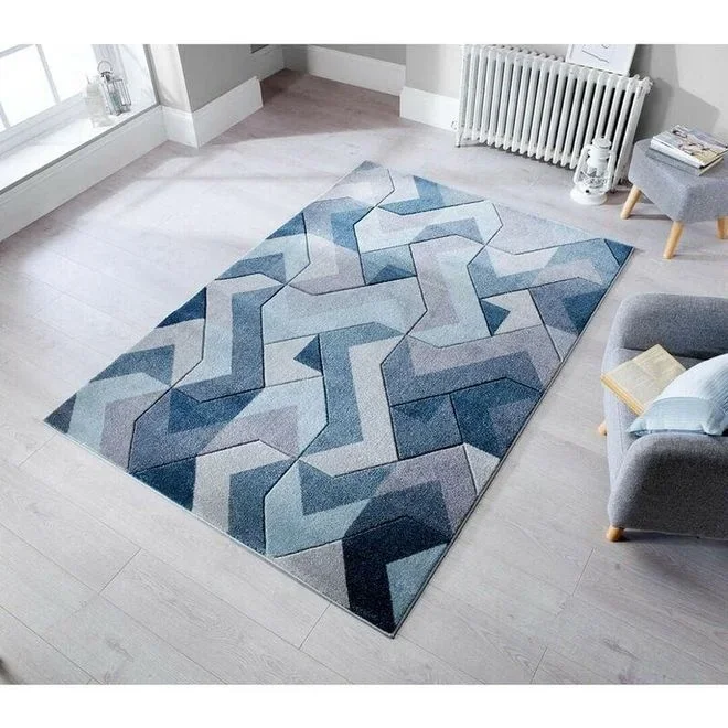 Flair Rugs – Tapis contemporain effet 3D graphique pour salon Aurora Bleu jeans 120×170