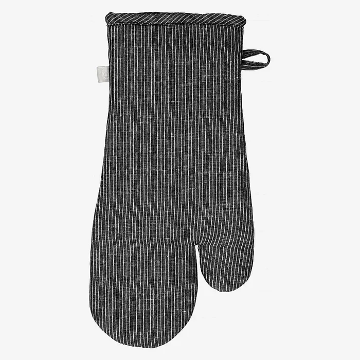 Gant de cuisine en coton et lin noir tissé blanc
