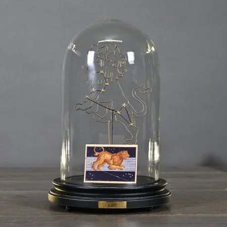 Globe au Zodiaque (Lion) en verre sur support en bois