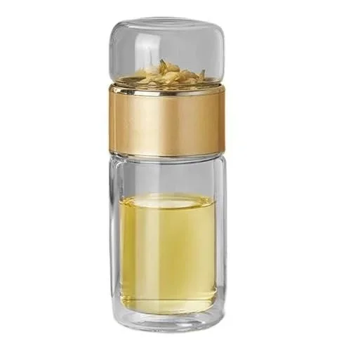 Gobelet avec infuseur – Tasse à thé de voyage en verre à double paroi avec filtre en acier inoxydable, bouteille à thé anti-fuite pour thé en vrac et Crème