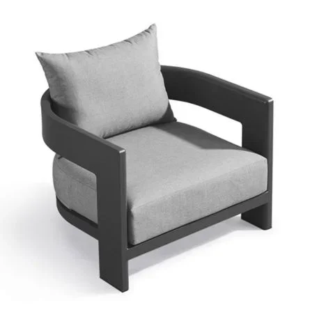Grand fauteuil « Aruba » tissu gris clair et aluminium gris anthracite
