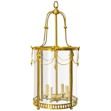 Grande lanterne de hall d’entrée en bronze doré style Louis XVI – 40 cm
