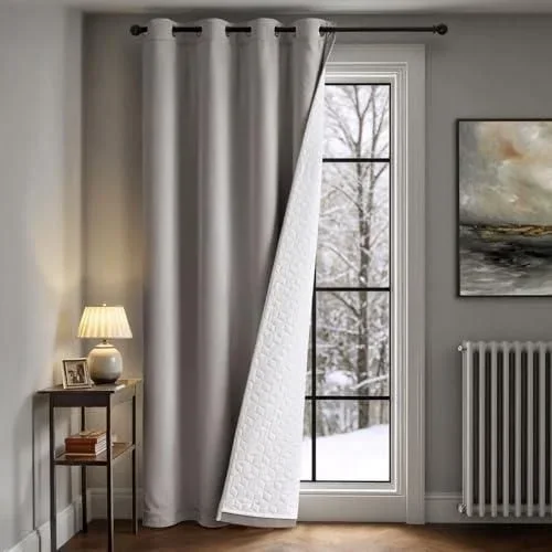 Gris Rideaux Velours Double Epais avec Doublure Matelassée à Oeillets, Rideau Thermique Isolant Anti Froid et Chaleur pour Porte Dentrée Fenetre, Ride