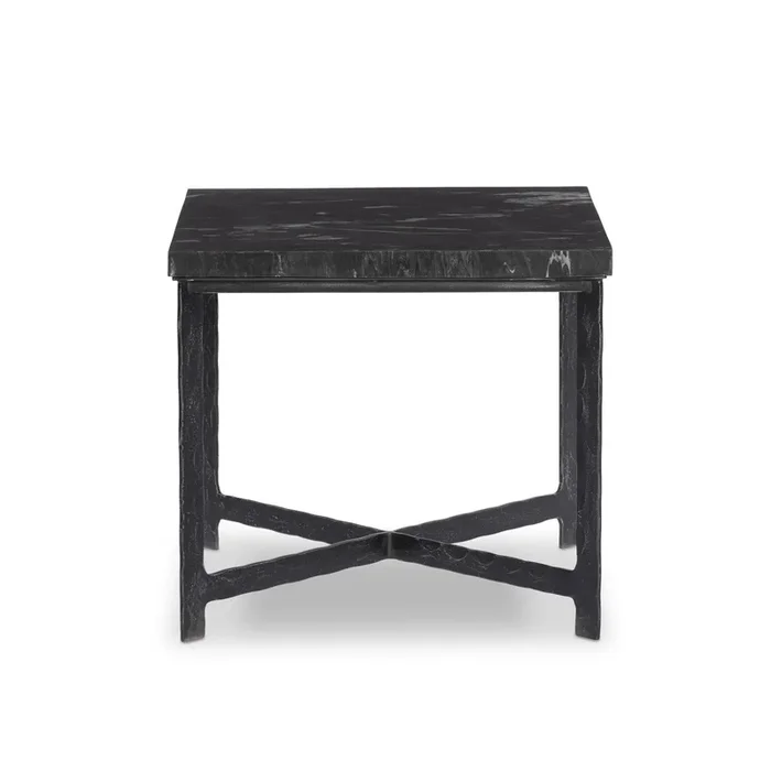 Hammered Charcoal Marble Iron End Table