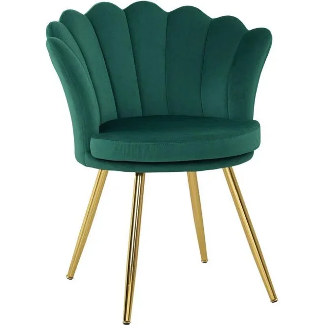 Homcom – Chaise coquillage chaise design pieds métal dorés effilés velours vert émeraude