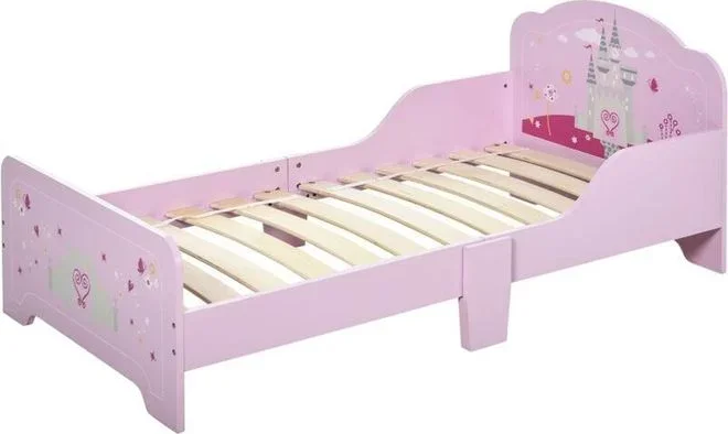 Homcom – Lit enfant – lit denfant design princesse motif château – sommier à lattes inclus – mdf contre-plaqué rose